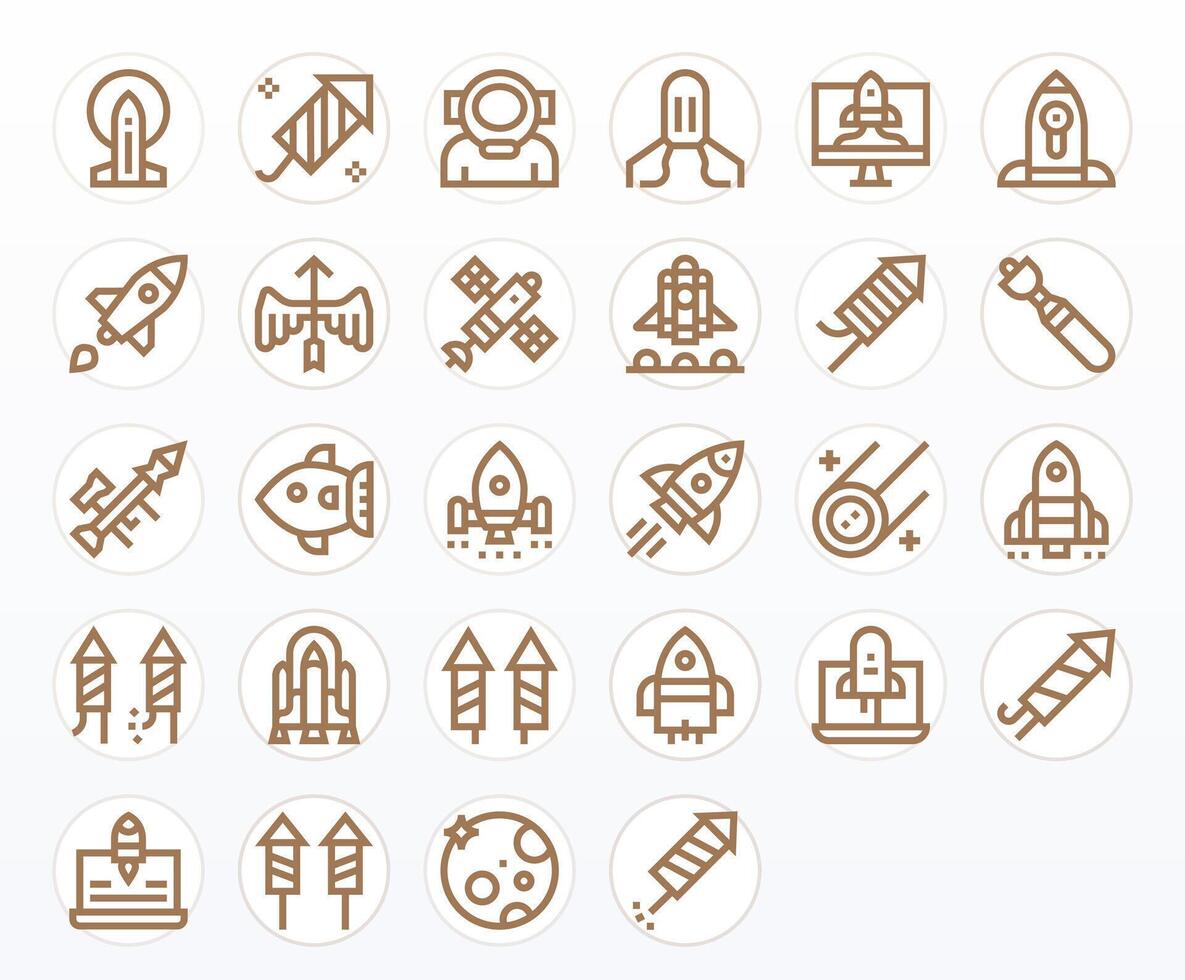 28 Bold Line Icons for Rocket in crisp Retina Ready Pixel Aligned resolution vector