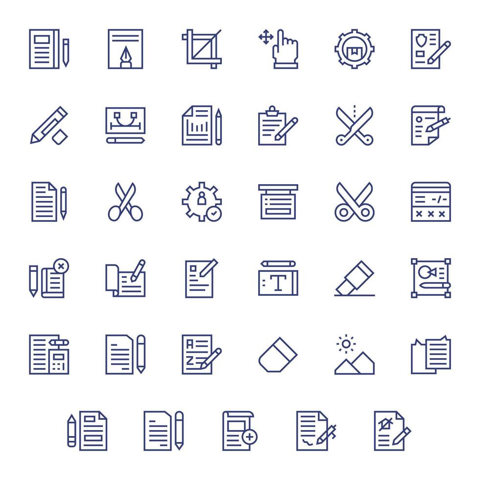 Edit Icon Collection featuring 35 Pixel Optimized 256x256 Regular Line Designs vector