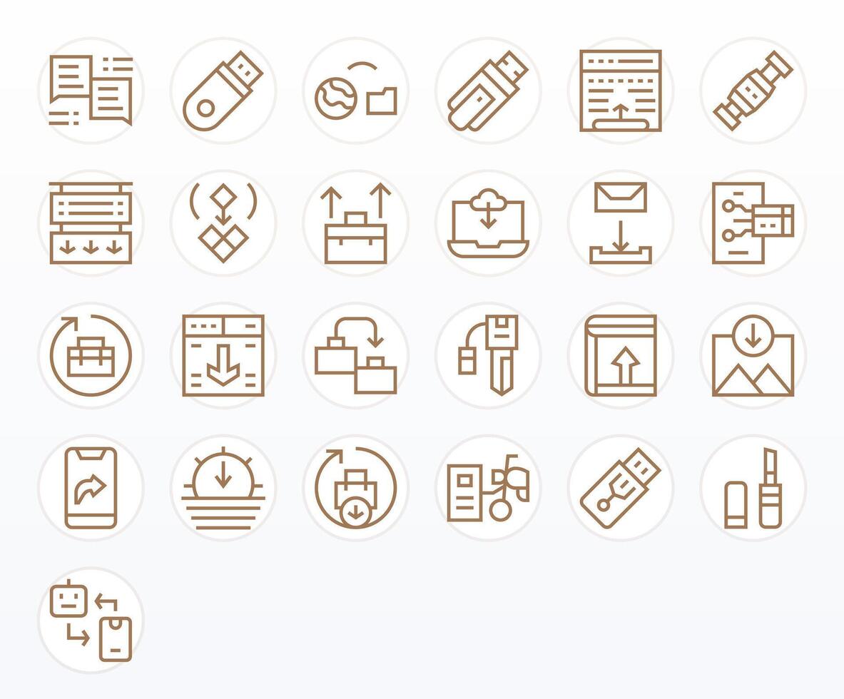 File Transfer Visual Pack containing 25 Regular Line Grid Fitted Icons vector