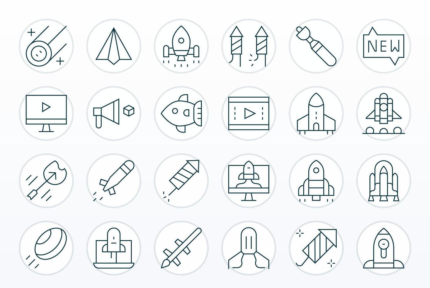 24 Thin Line Icons for Launch in crisp 256x256 Pixel Optimized resolution vector