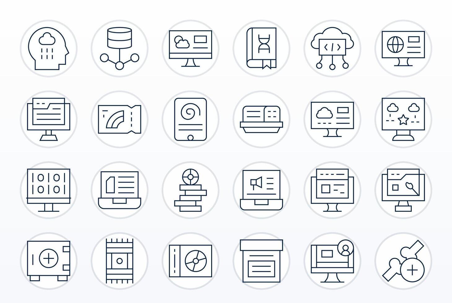 24 Icons for Information Technology featuring 256x256 PIXEL Perfect Thin Line Graphics vector
