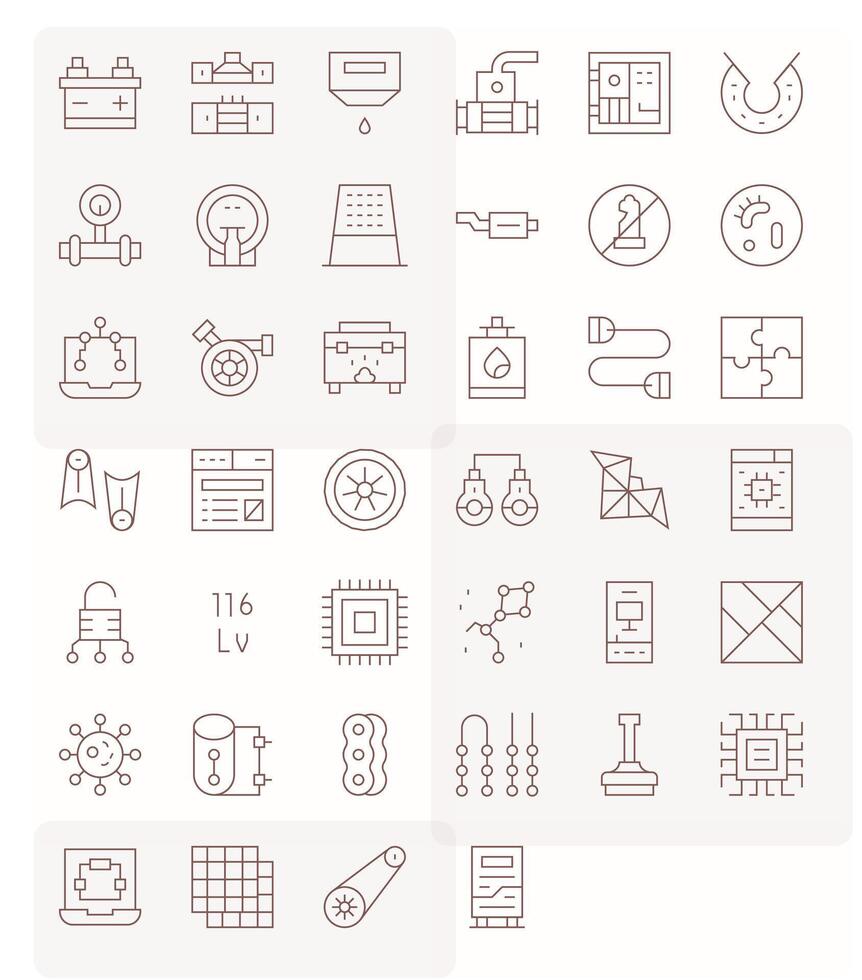 Delgado línea estilo componente íconos con 40 alto resolución editable diseños vector