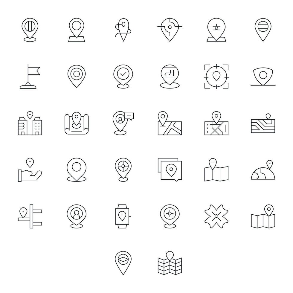 Geotag Design Icons featuring 32 Pixel Aligned Thin Line Style vector