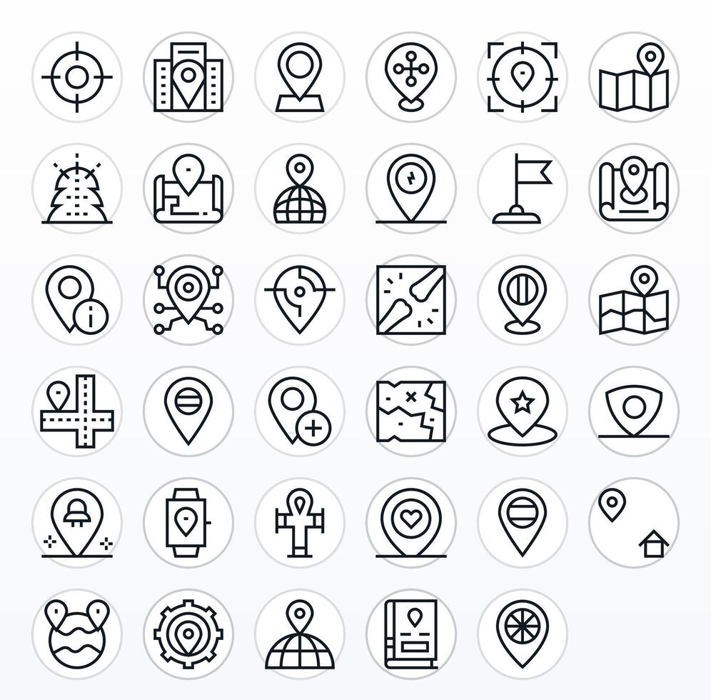 Coordinates Icon Arsenal with 35 High Resolution Regular Line Grid Fitted designs vector