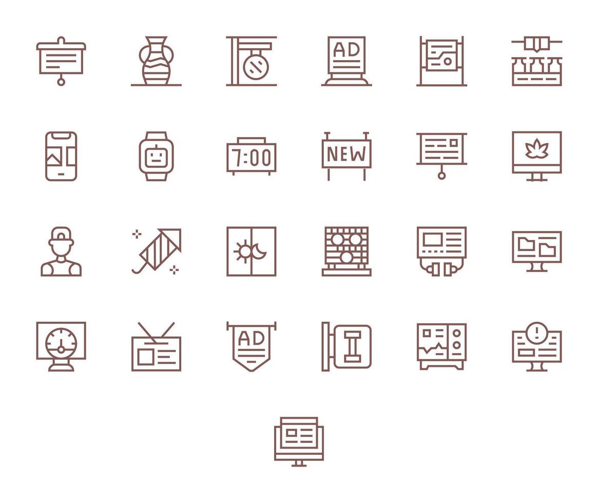 Display Scalable Set featuring 25 Detail Enhanced Regular Line 256x256 Icons vector
