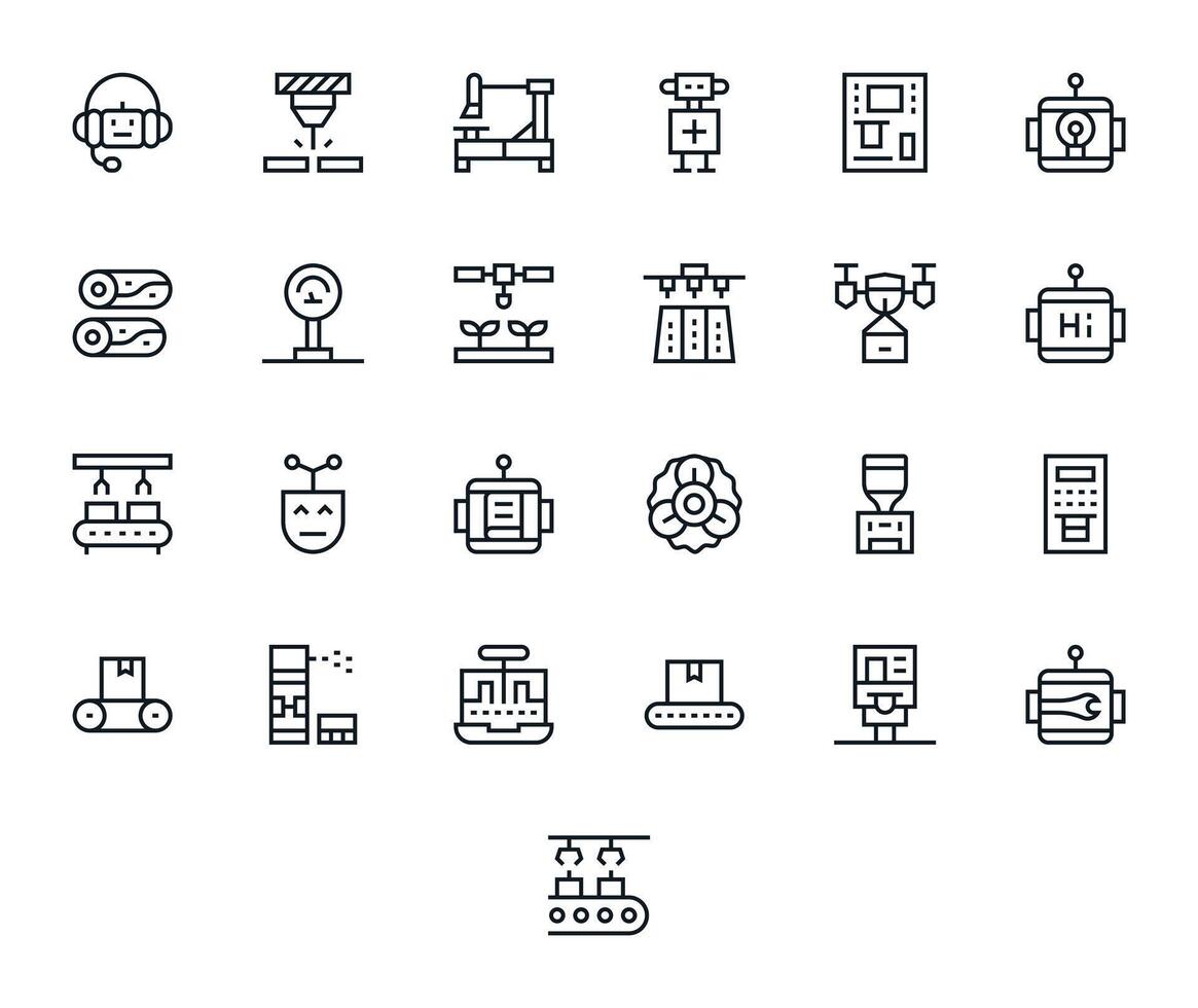 Automated Complete Package with 25 High Resolution Regular Line Pixel Optimized Icons vector