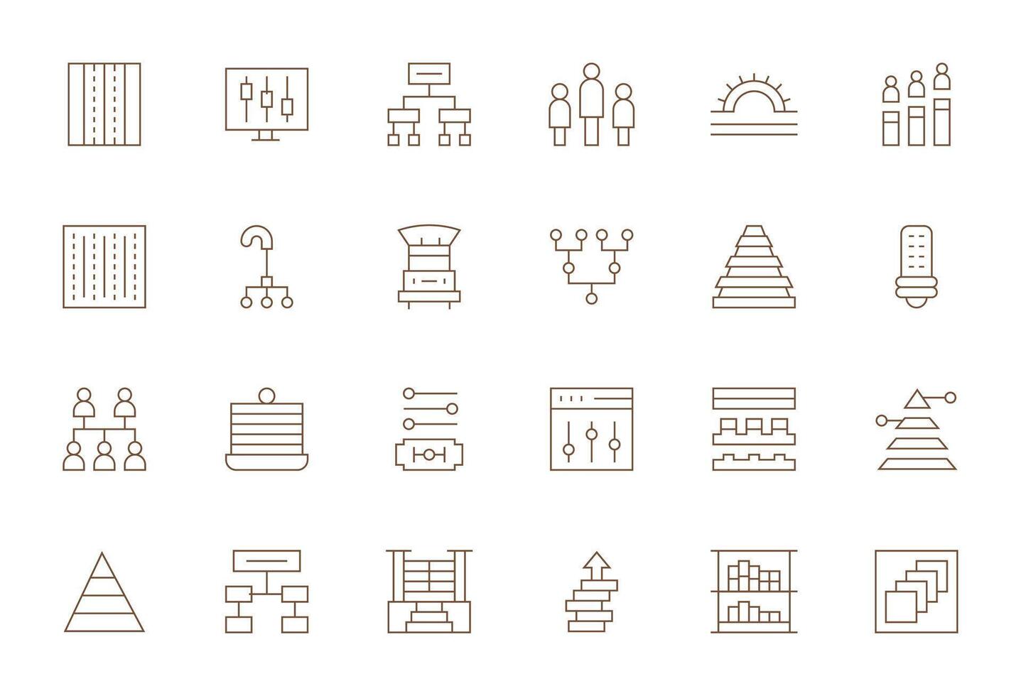 24 Icons for Levels featuring 64x64 Grid Fitted Thin Line Graphics vector