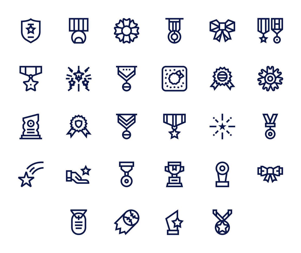 Commendation Ultimate Package with 28 High Resolution Bold Line Grid Fitted Icons vector