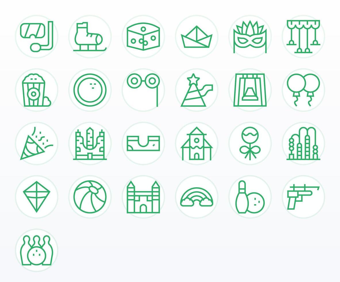 Regular Line Style Fun Icons with 25 High Resolution Grid Fitted Designs vector