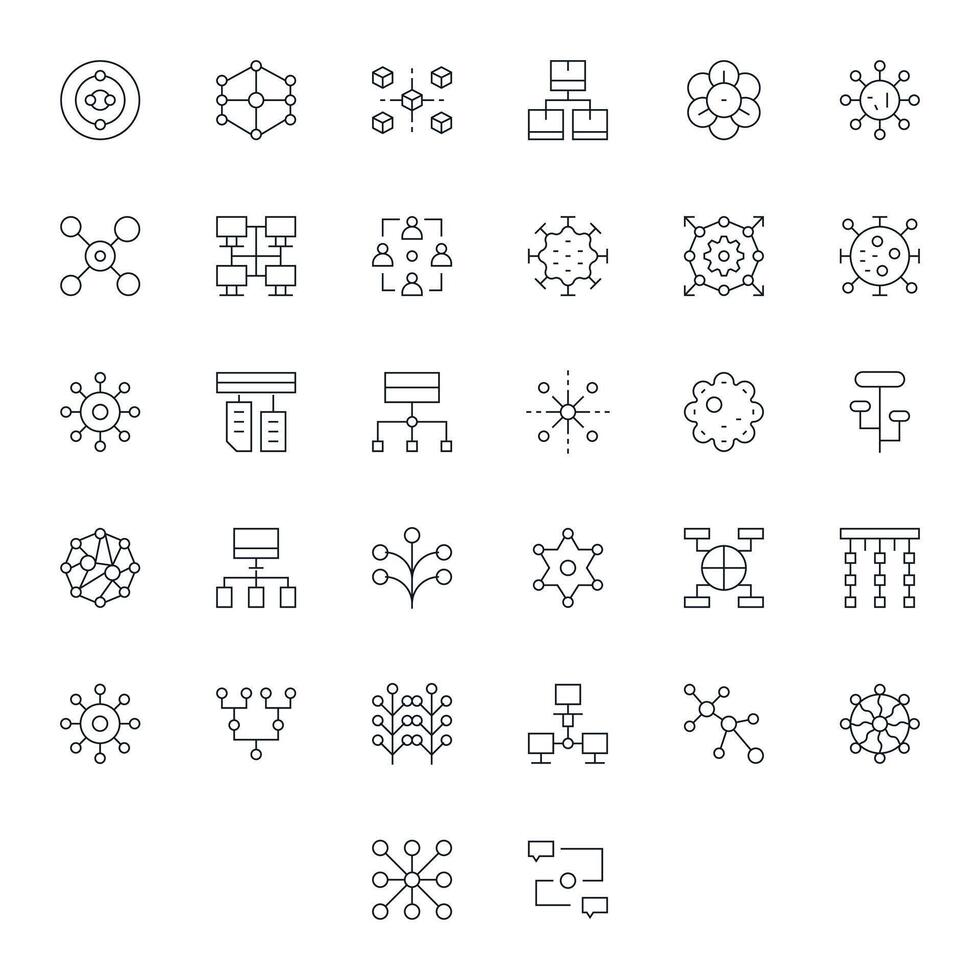 nodos icono biblioteca con 32 Delgado línea alto resolución editable diseños vector