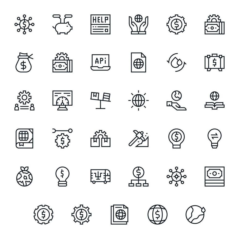 Resources Essential Set including 35 Pixel Optimized Regular Line 128x128 Icons vector