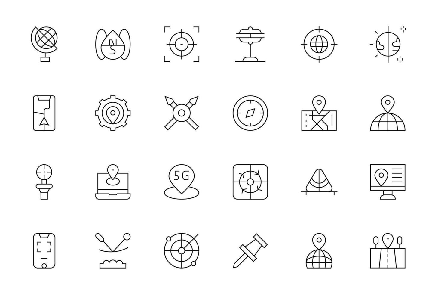 Positioning High Resolution Icon Pack with 24 Thin Line PIXEL Perfect Elements vector