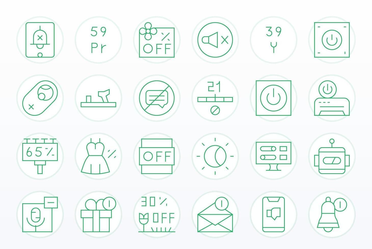 24 128x128 Thin Line Icons optimized for Off PIXEL Perfect display vector