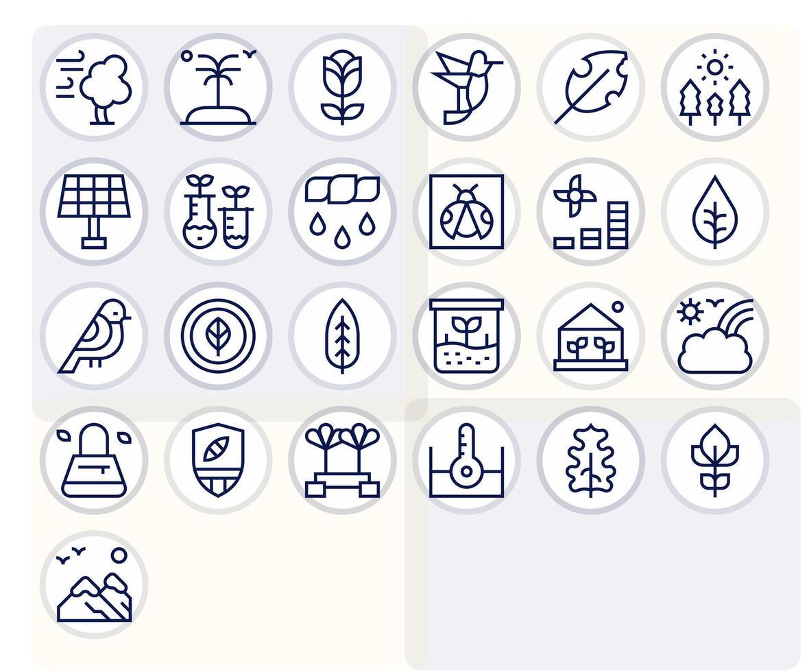 25 Regular Line Icons designed for Environment in 64x64 Grid Fitted format vector