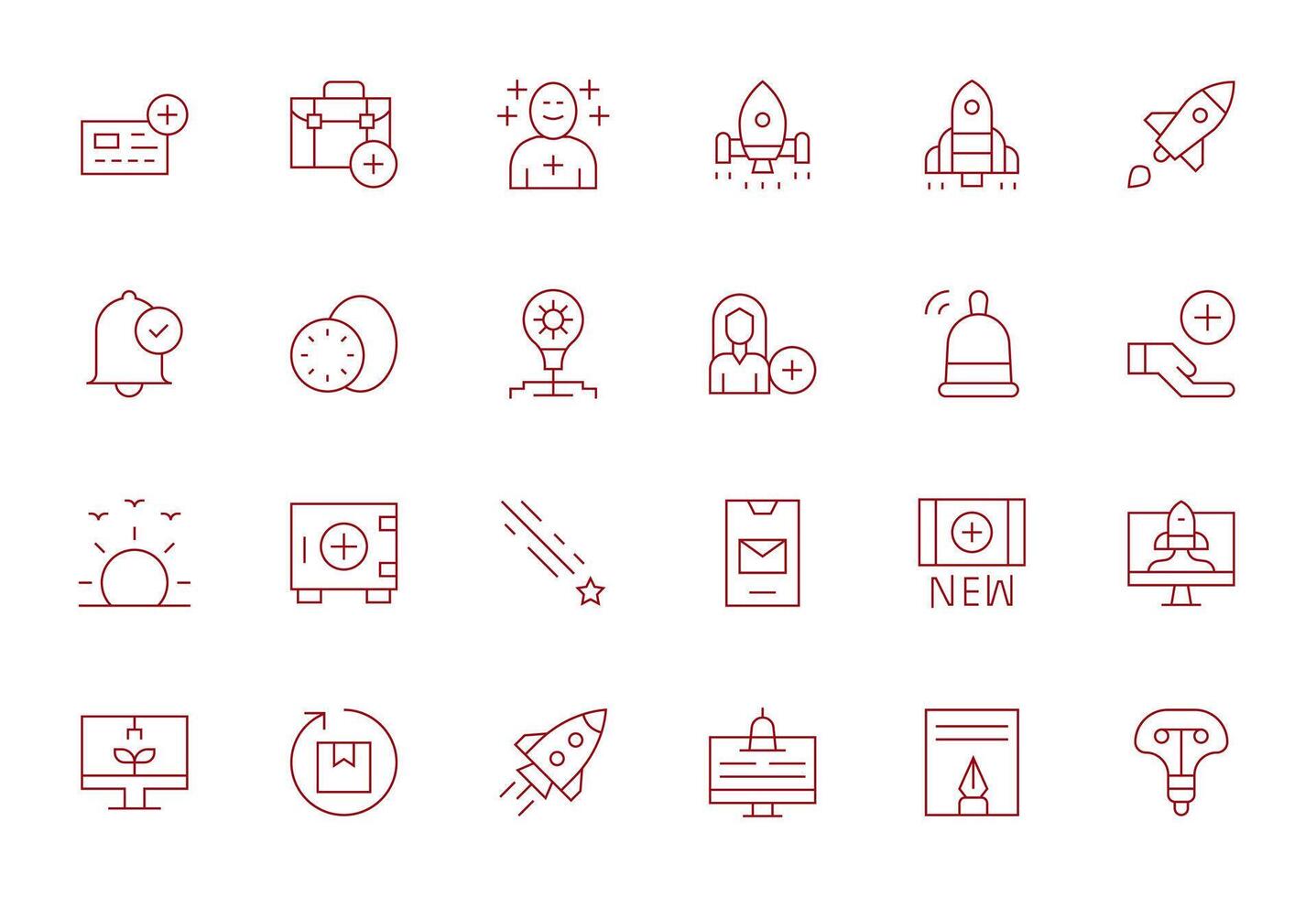 24 Thin Line Icons for New in crisp 256x256 Pixel Aligned resolution vector