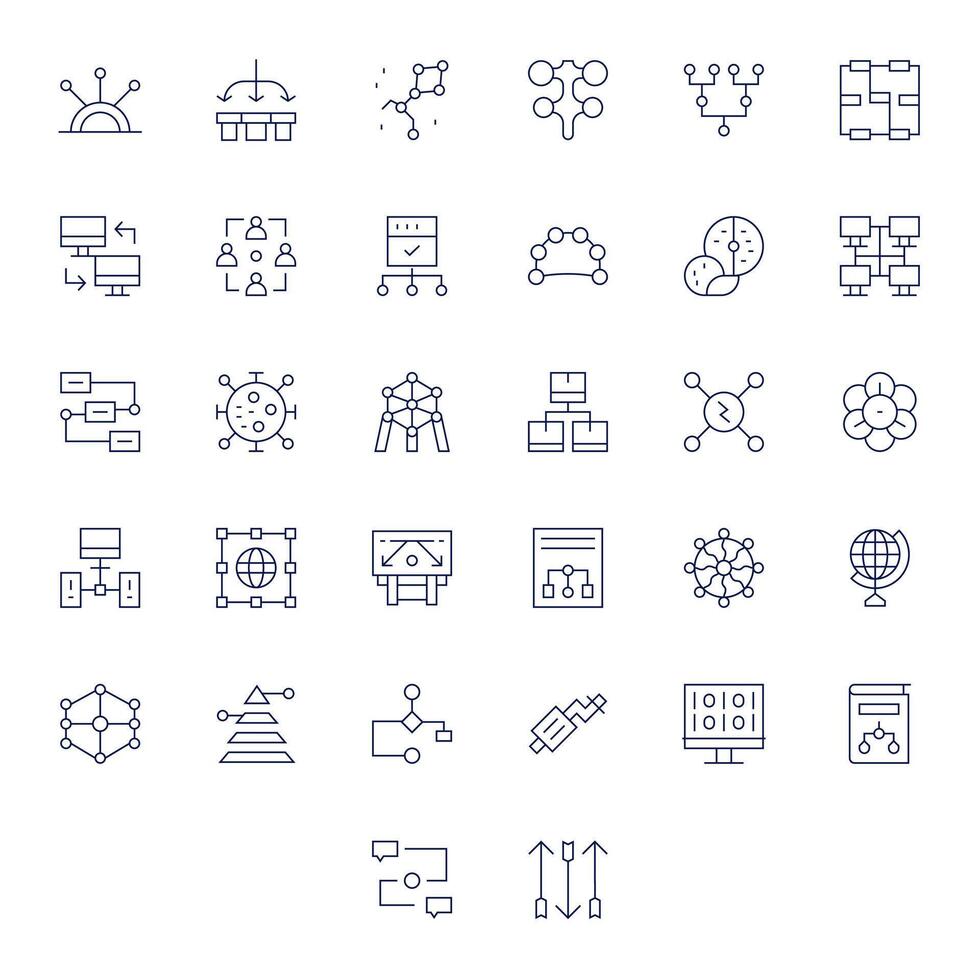 Data Flow Graphics Pack including 32 Thin Line 128x128 Editable Icons vector