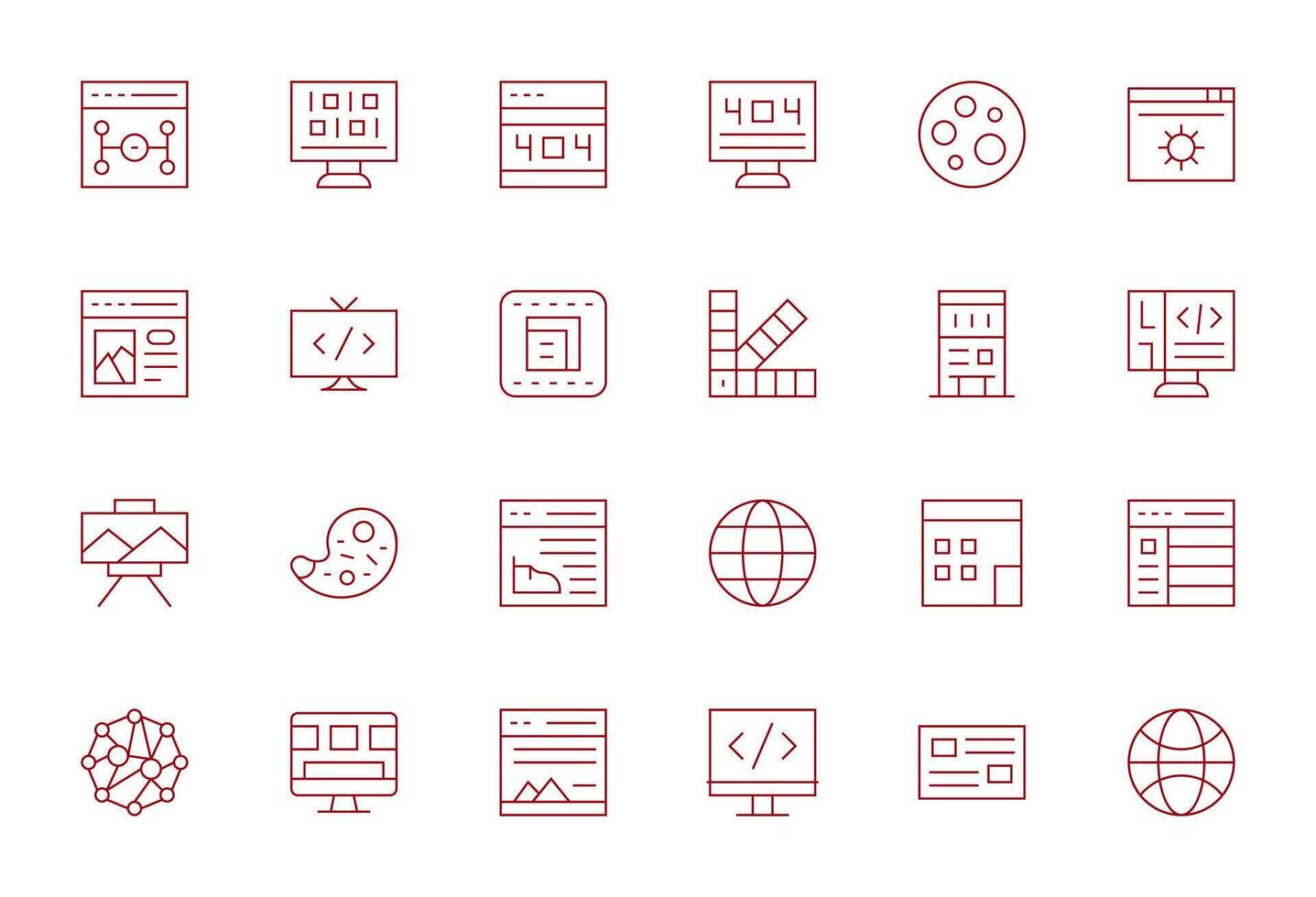 24 Thin Line Grid Fitted Vectors for Web Design Theme