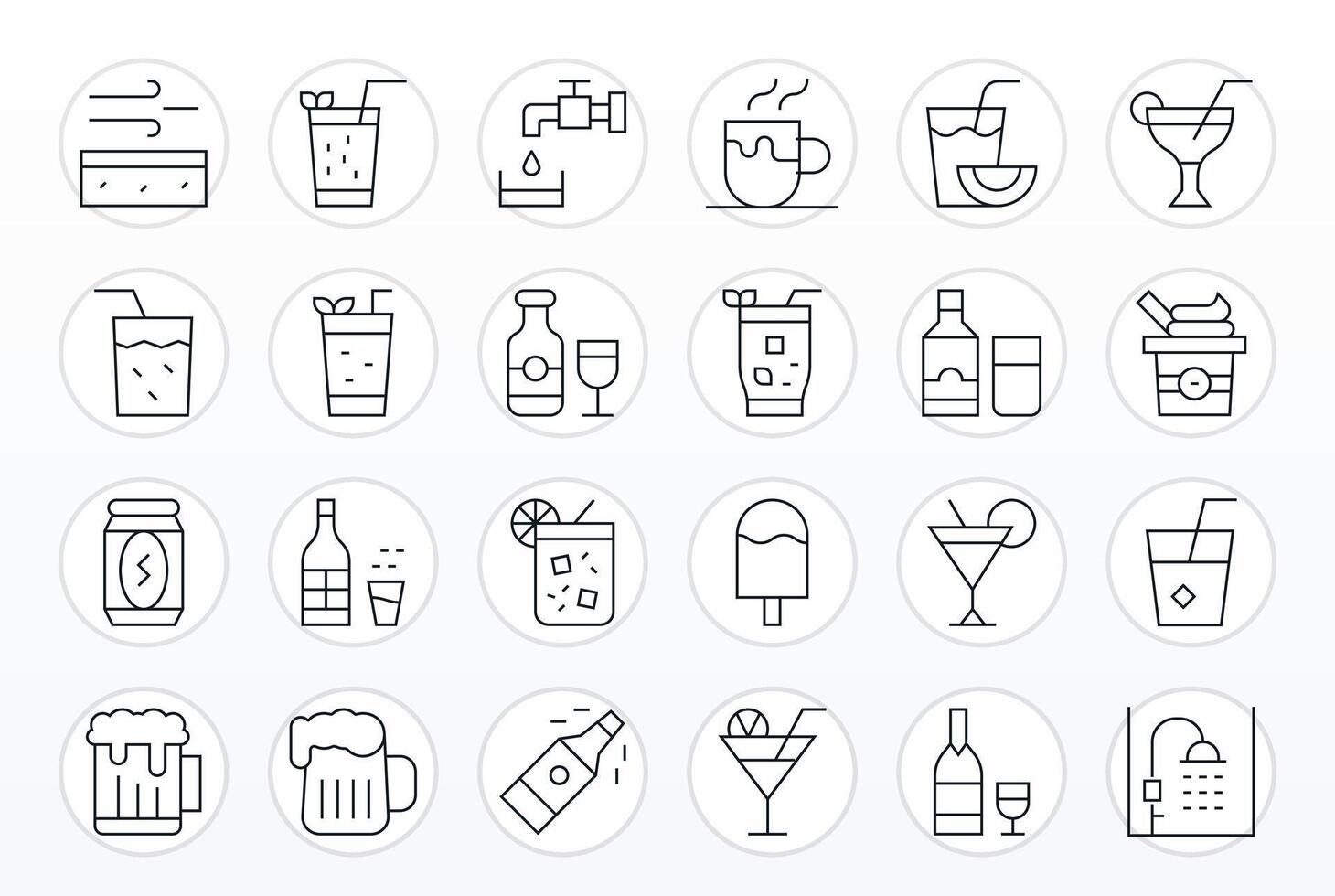 24 High Resolution Editable Icons for Refreshment in Thin Line Theme vector