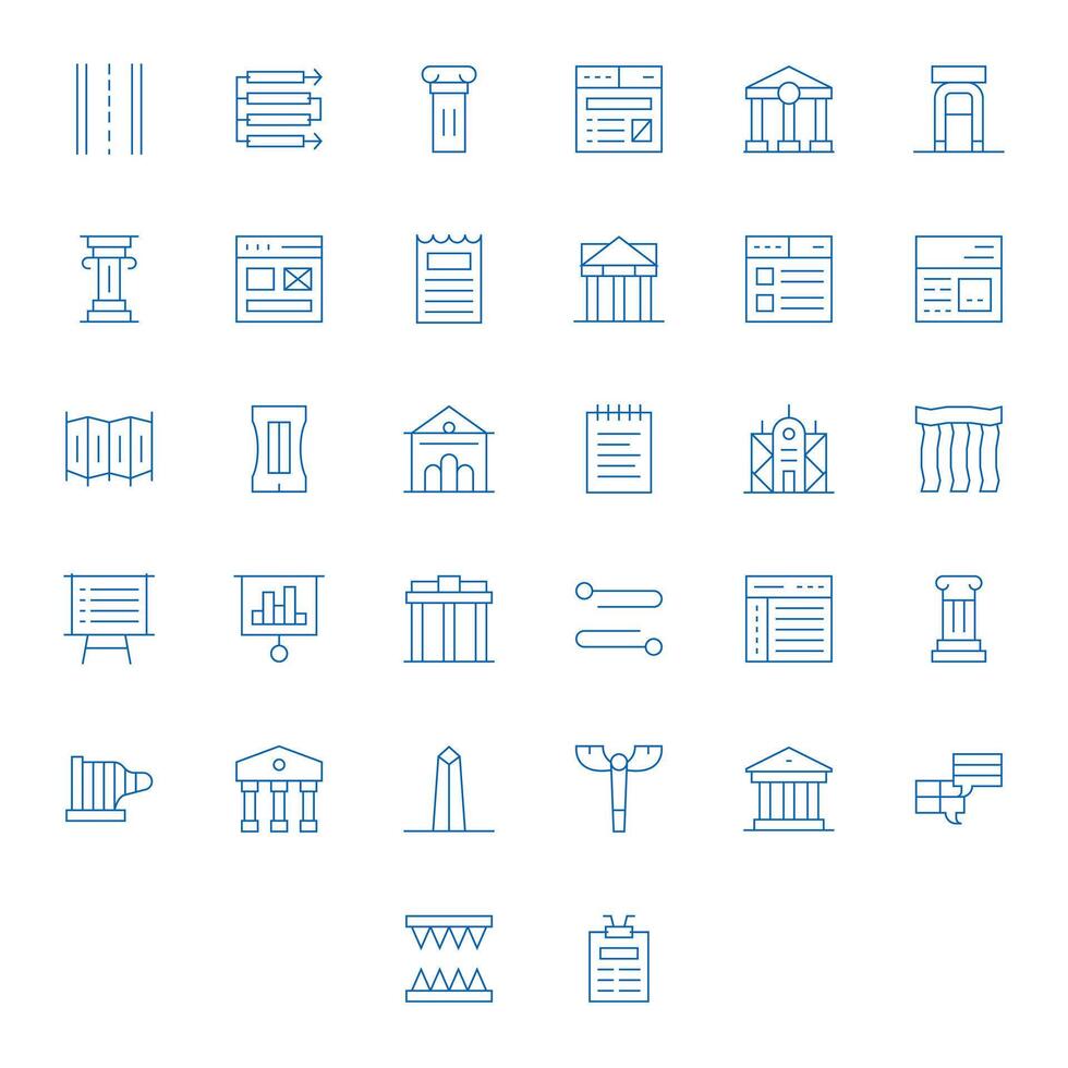 Column Premium Bundle with 32 High Resolution Pixel Aligned Thin Line Icons vector