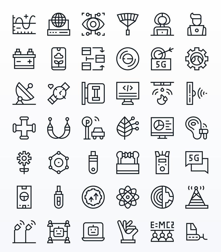 Technology Icon Collection with 42 High Resolution Regular Line Designs vector