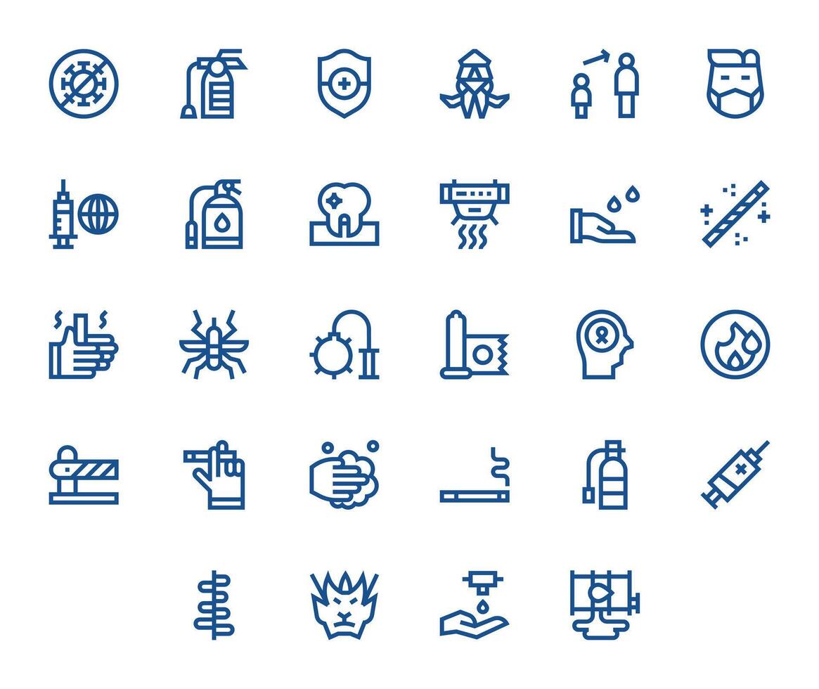 28 High Resolution Icons for Prevention in Grid Fitted Bold Line Format vector