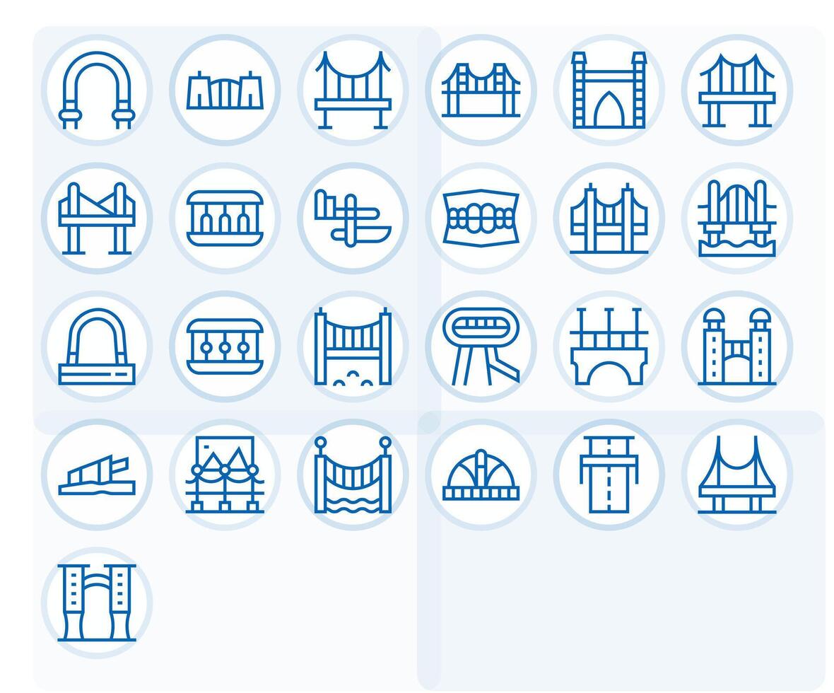 Bridge Scalable Set featuring 25 Pixel Aligned Regular Line 64x64 Icons vector