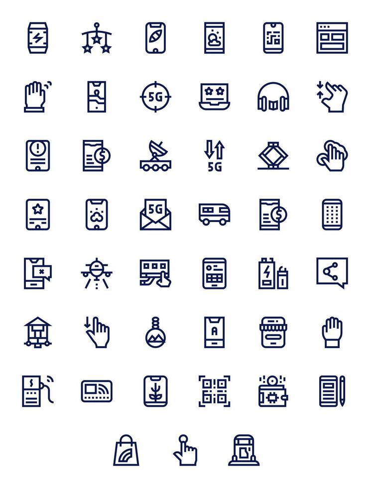 45 Pixel Optimized Bold Line Icons designed for Mobile Interface vector