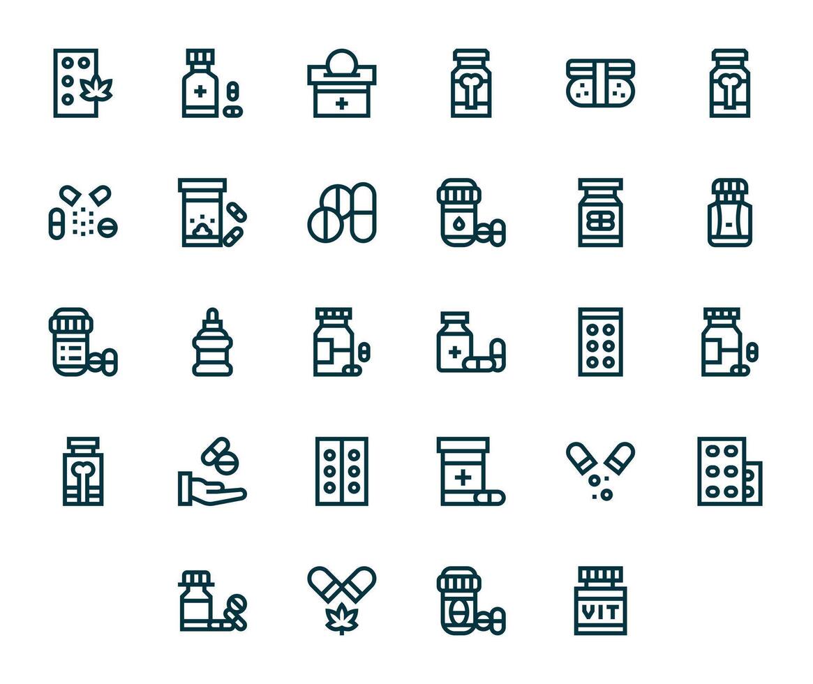 Bold Line Pixel Optimized Icons from Pills Set with 28 High Resolution Icons vector