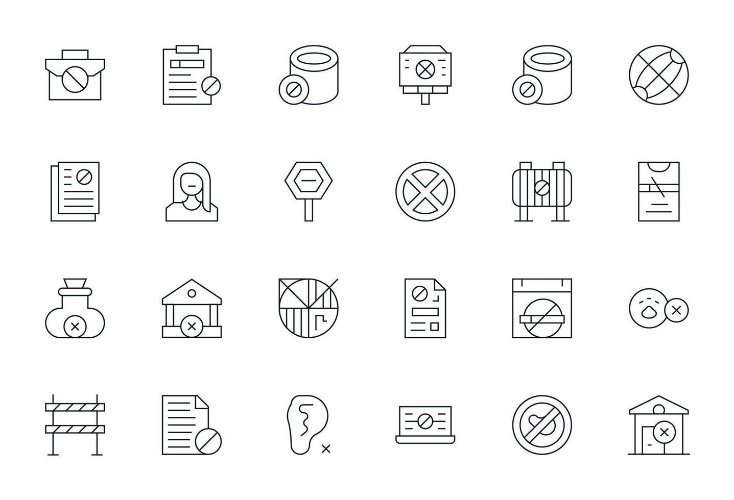 24 Icons inspired by No Access in Pixel Aligned 128x128 Thin Line quality vector