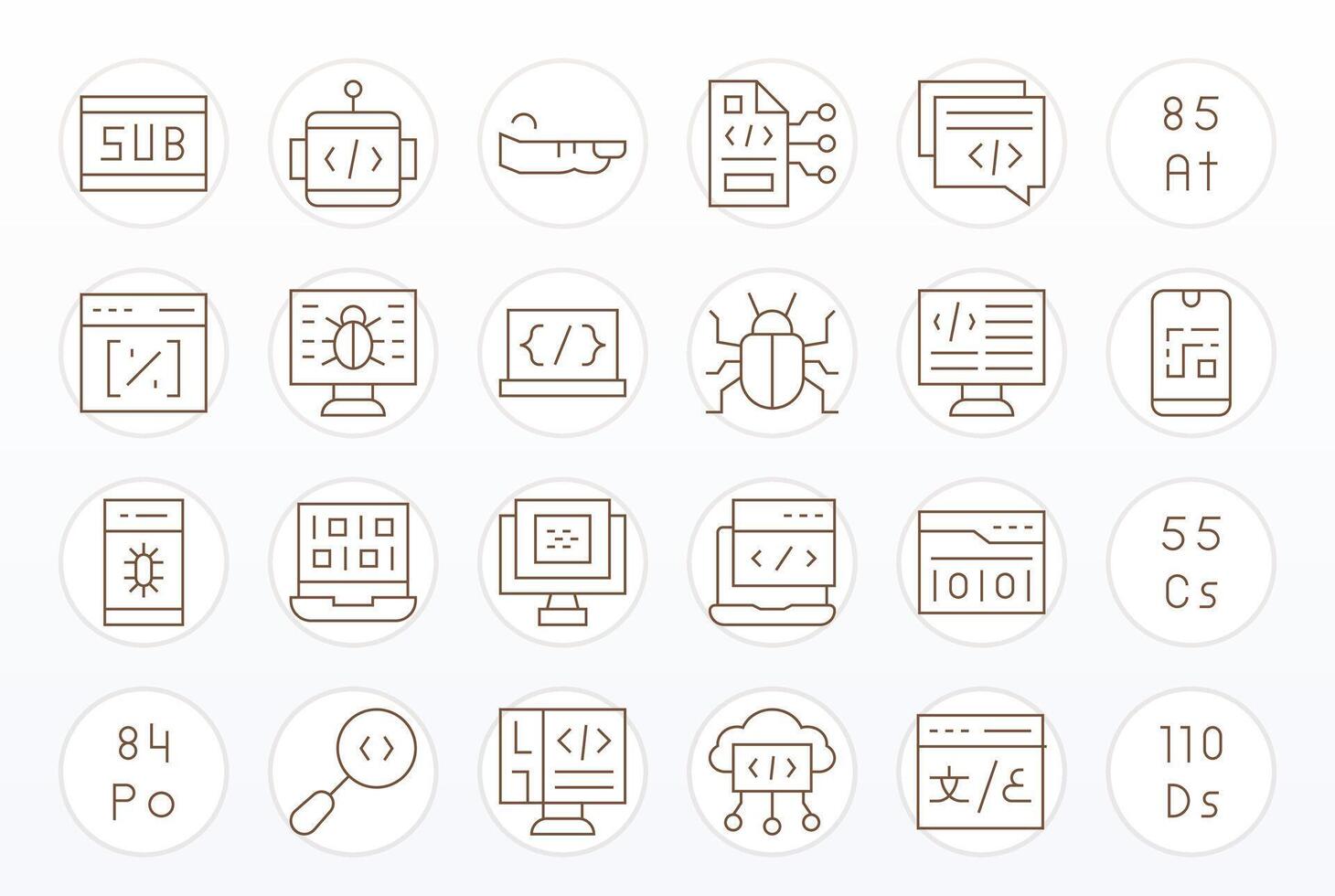 Thin Line Display Perfect Icons from Code Set with 24 64x64 Icons vector
