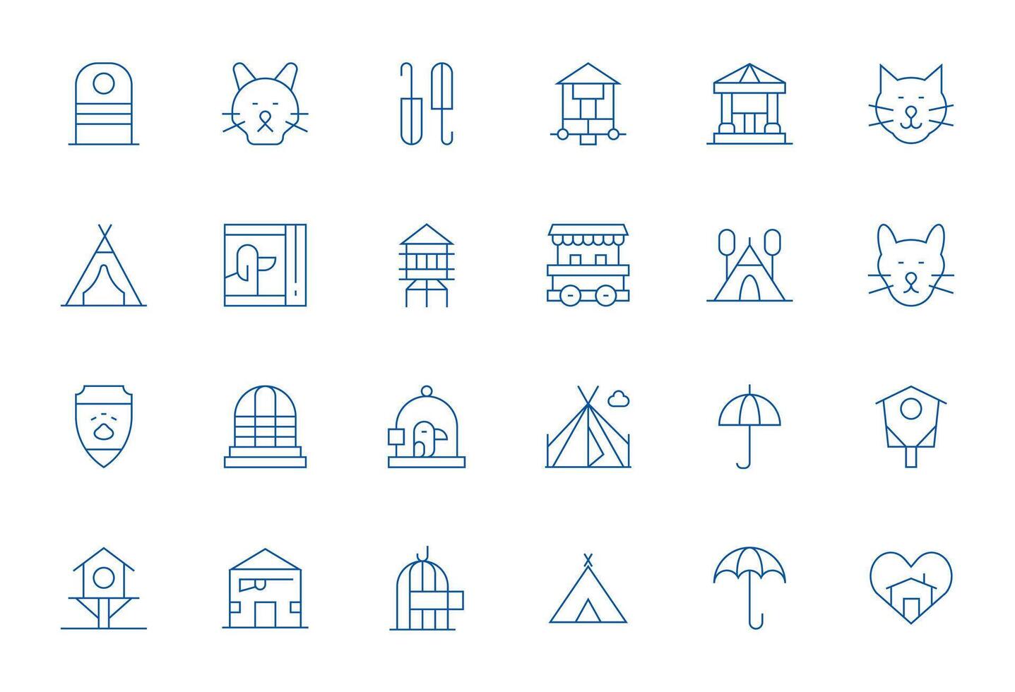 Shelter High Resolution Icon Pack with 24 Thin Line Grid Fitted Elements vector