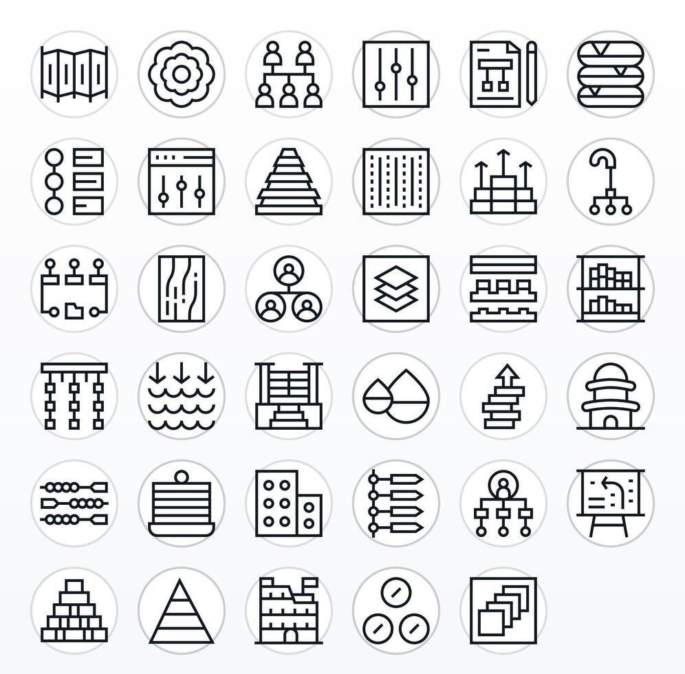 35 Regular Line Icons for Levels in crisp 64x64 Display Perfect resolution vector