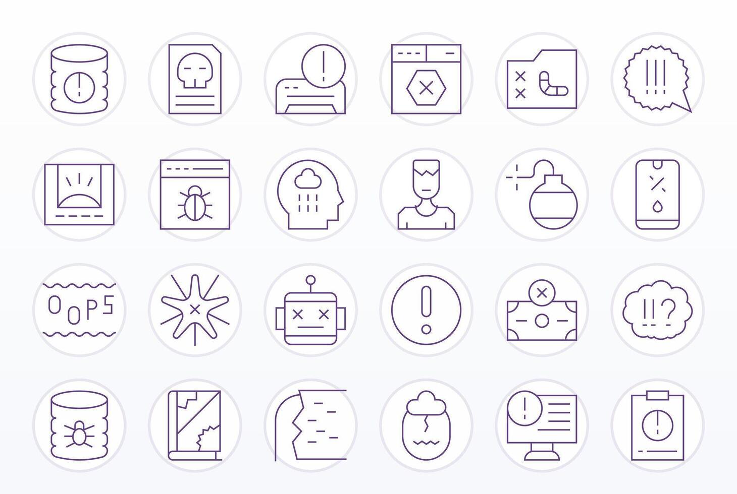 24 Icons inspired by System Error in Pixel Aligned Retina Ready Thin Line quality vector