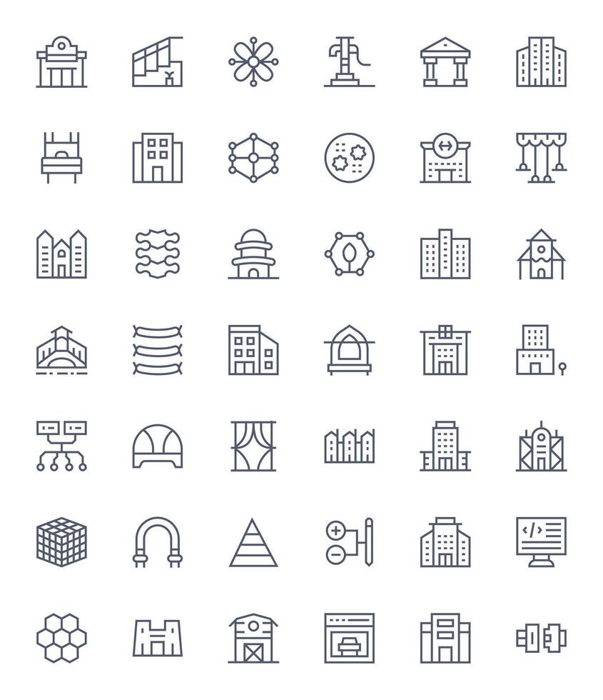 42 64x64 Regular Line Grid Fitted Icons for Structure Projects vector