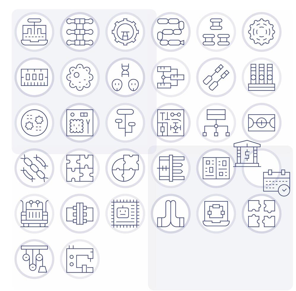 32 Pixel Aligned Icons themed around Components in High Resolution Thin Line format vector