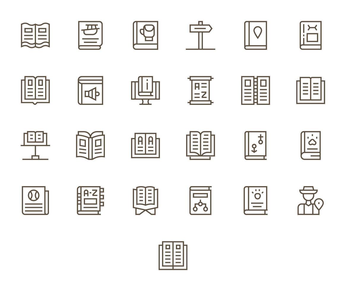 25 Regular Line Pixel Optimized 128x128 Icons from Guidebook Suite vector