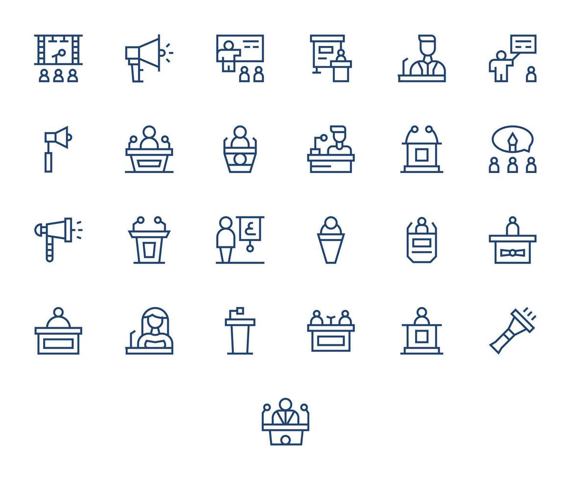 Public Speaking Icon Repository containing 25 Regular Line High Resolution Detail Enhanced graphics vector
