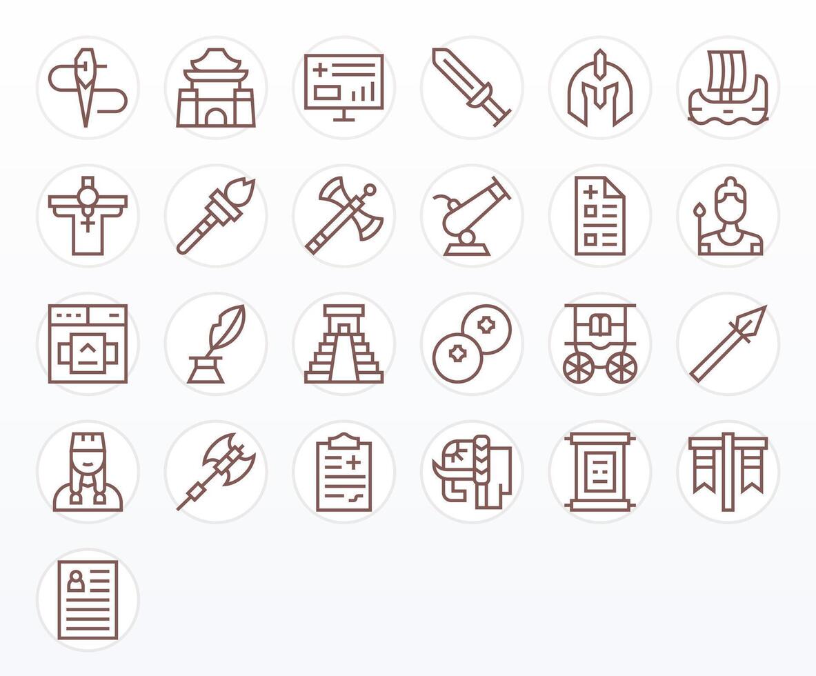 Regular Line Pixel Aligned Icons from History Set with 25 64x64 Icons vector
