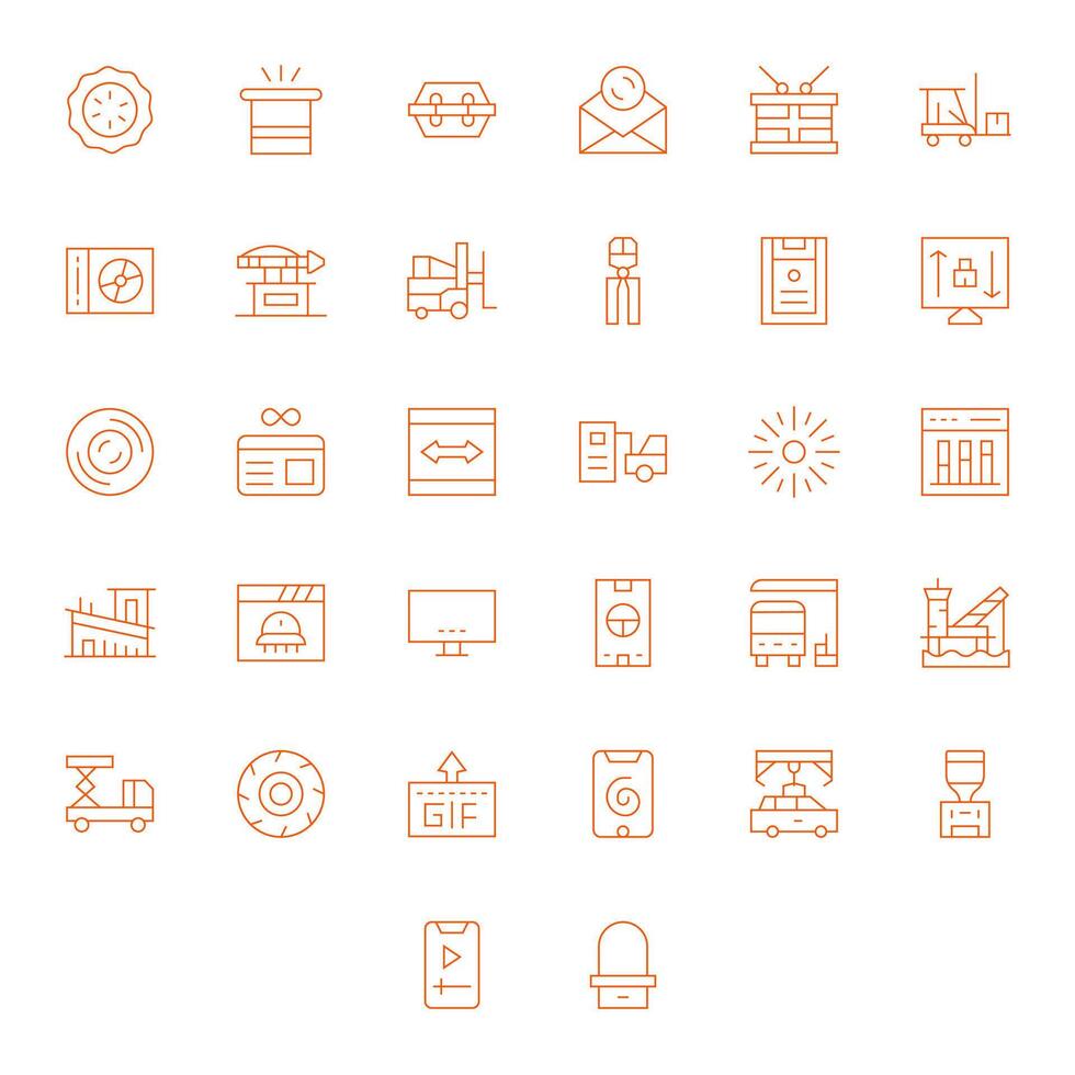 Loading High Resolution Icon Pack with 32 Thin Line Pixel Aligned Elements vector