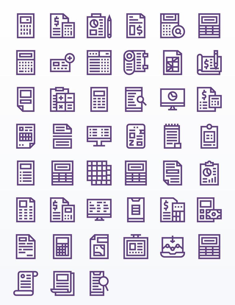 Spreadsheet Scalable Set featuring 45 Grid Fitted Bold Line 128x128 Icons vector
