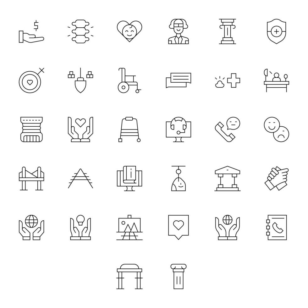 32 Grid Fitted 256x256 Icons for Support in elegant Thin Line design vector