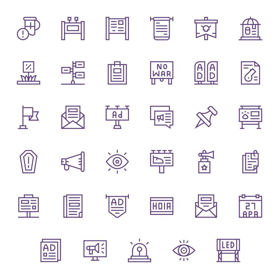 35 Grid Fitted High Resolution Icons for Notice in elegant Regular Line design vector