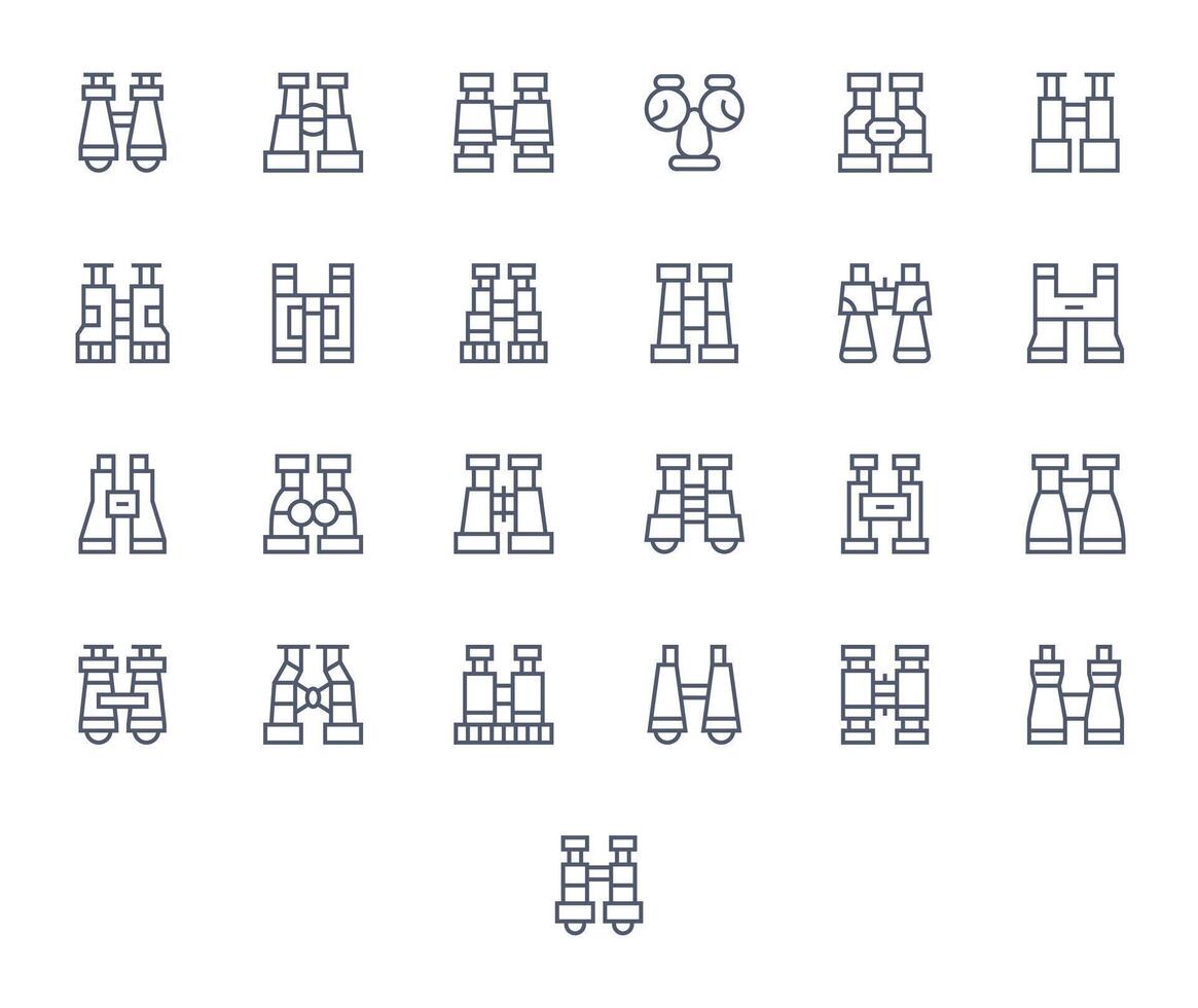 25 Spotting Scope Grid Fitted Icons in High Resolution Regular Line Aesthetic vector