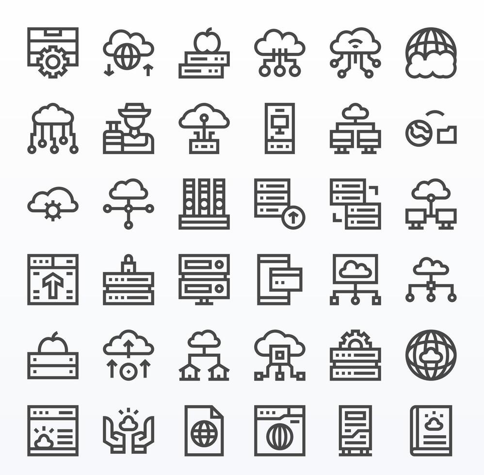 36 Pixel Optimized Bold Line Icons from Hosting Collection vector