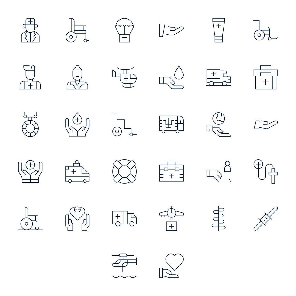 Aid Premium Bundle with 32 High Resolution Pixel Aligned Thin Line Icons vector