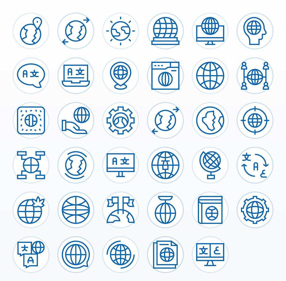 Internationalization Icon Library with 35 Regular Line 128x128 Pixel Optimized Designs vector