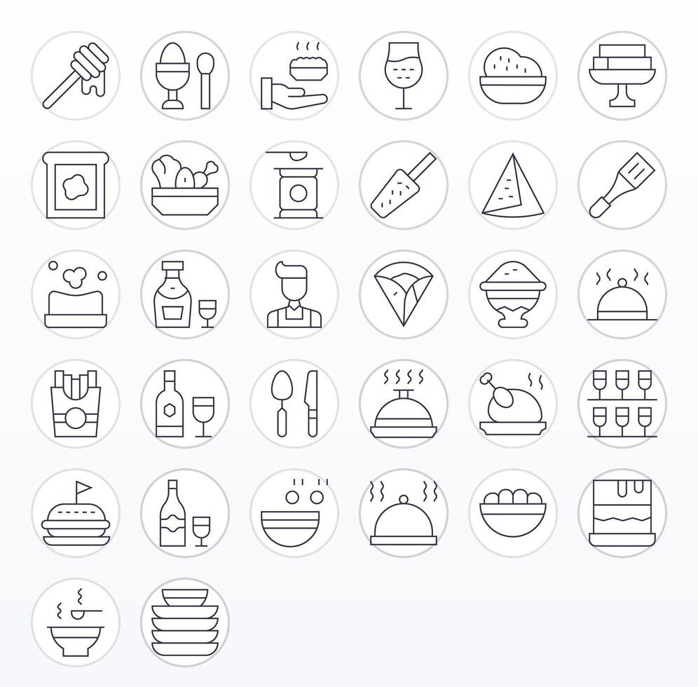 Serving Complete Package with 32 64x64 Thin Line Pixel Optimized Icons vector