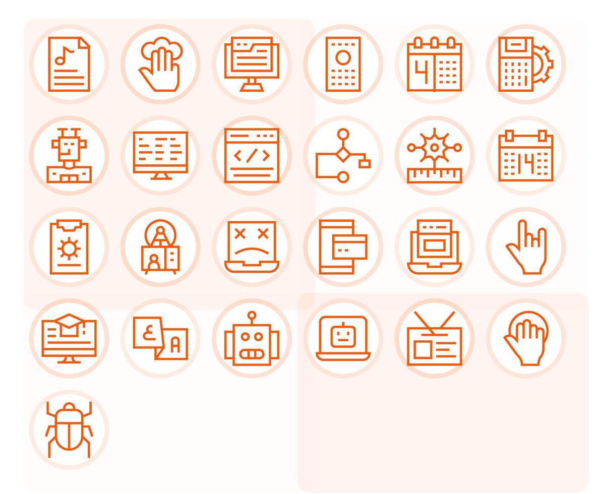 25 monitor Perfecto íconos temática alrededor programa en 128x128 regular línea formato vector