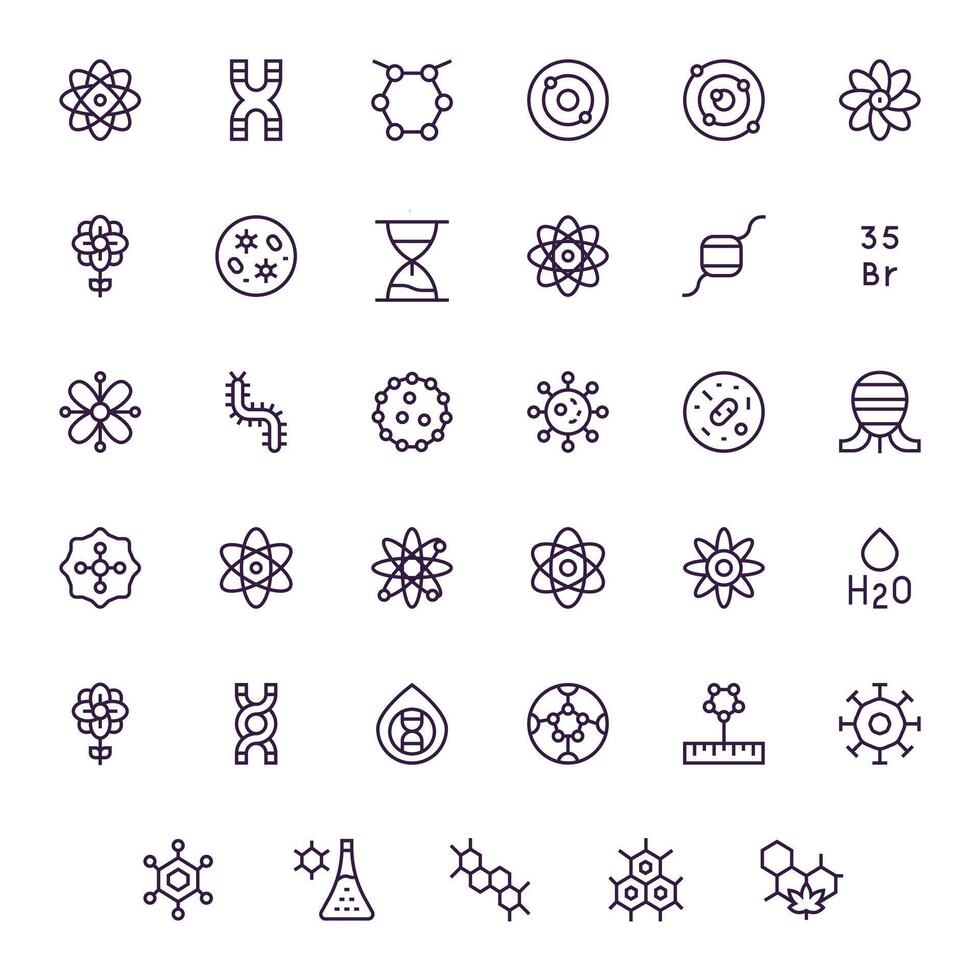 Molecule Editable Set with 35 128x128 Regular Line Icons vector