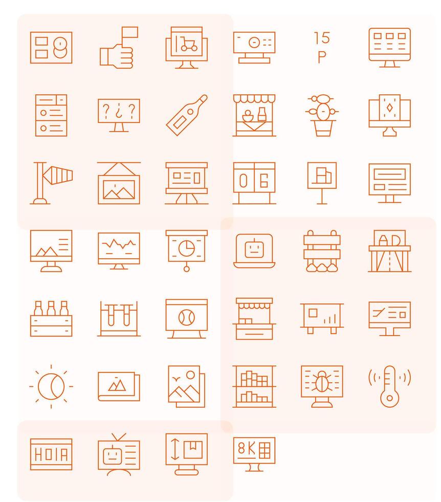 Display Icon Set with 40 Thin Line Retina Ready Pixel Optimized Graphics vector